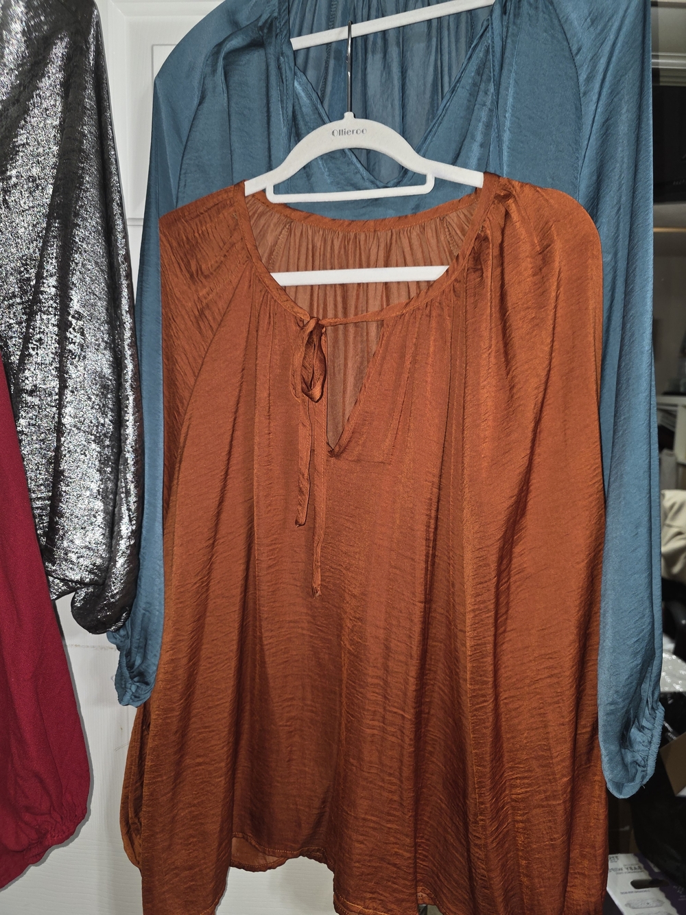 Old Navy Rust Orange Peasant Tunic with Tie Neck